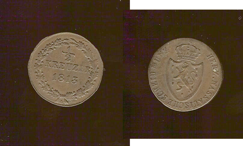 Germany Nassau 1/2 kreuzer 1813 EF